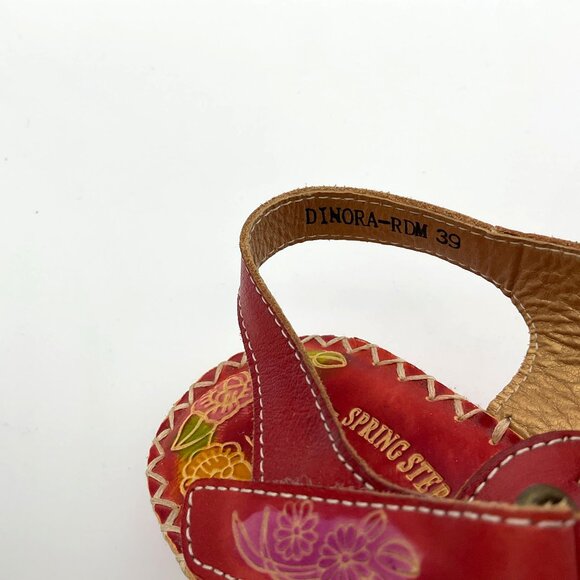 Spring Step L'ARTISTE Dinora Red Floral Wedge Stitched Imprinted Sandal  39/8.5 - Picture 9 of 11